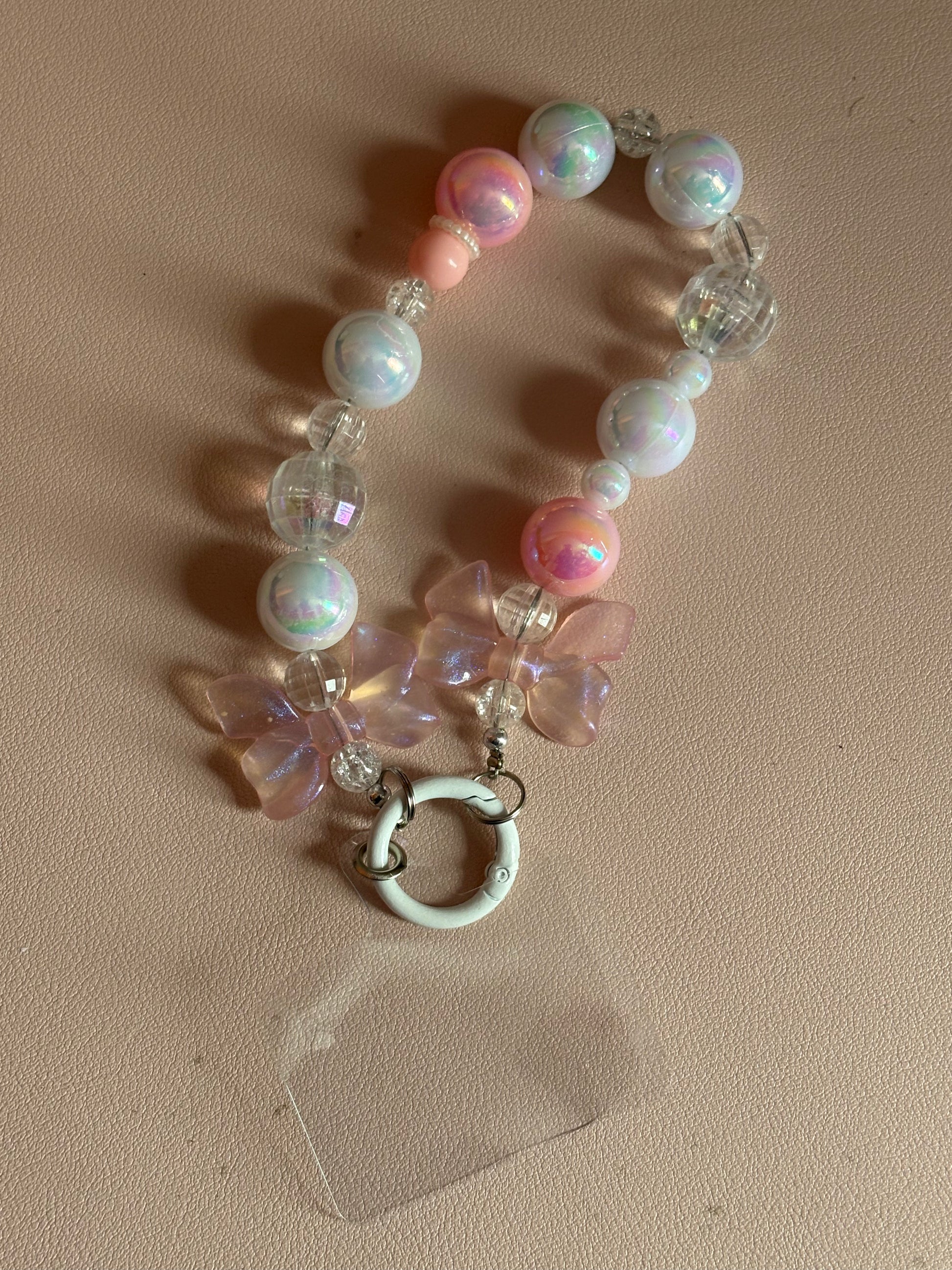 Telefoonkoord wit roze strikjes