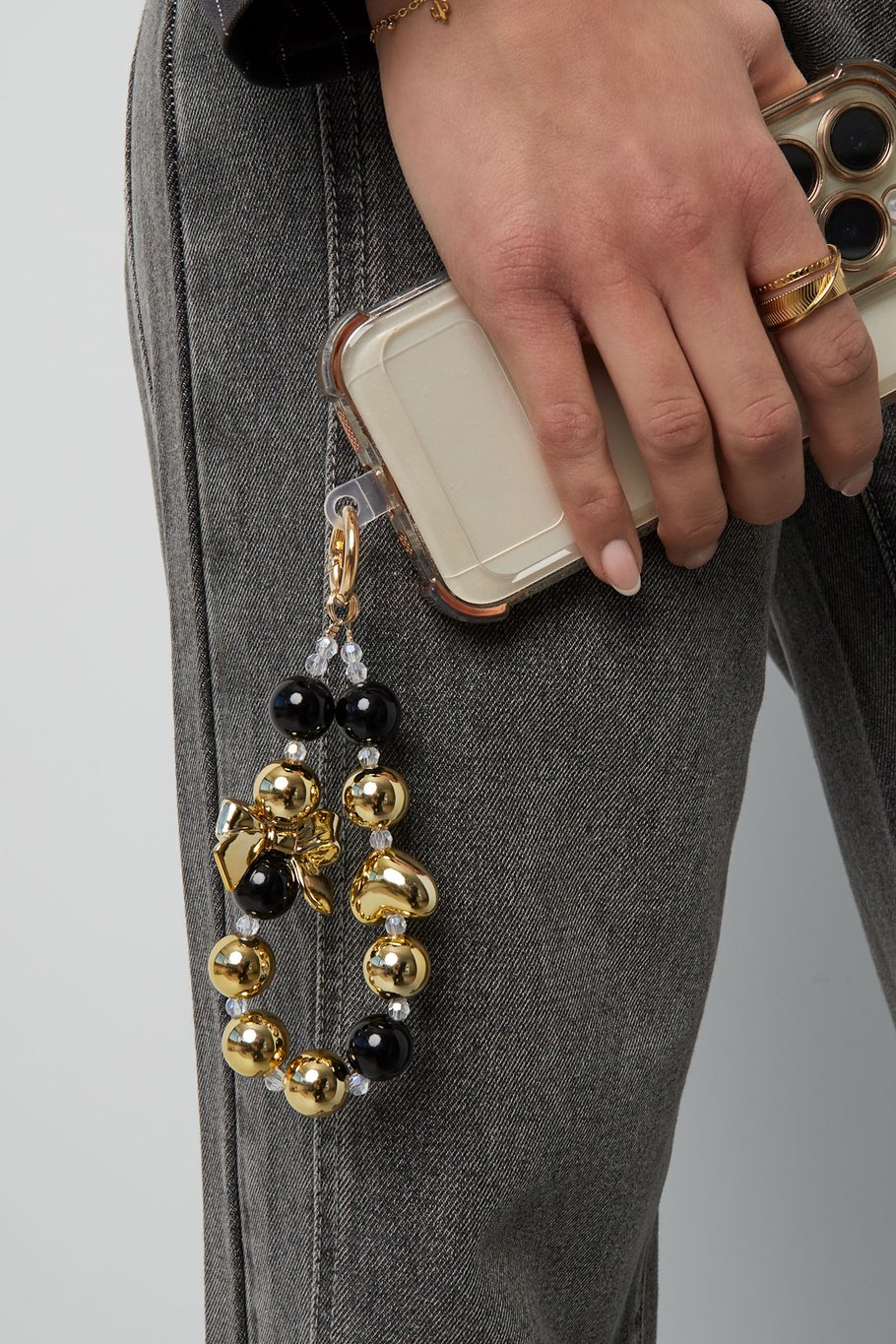 Telefoonkoord zwart goud